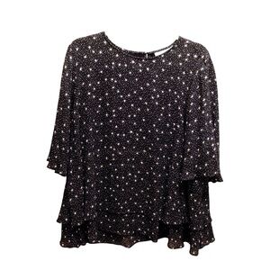 BLUE ILLUSION Blk & Wht Layered Starburst Rayon Blouse Size 3L